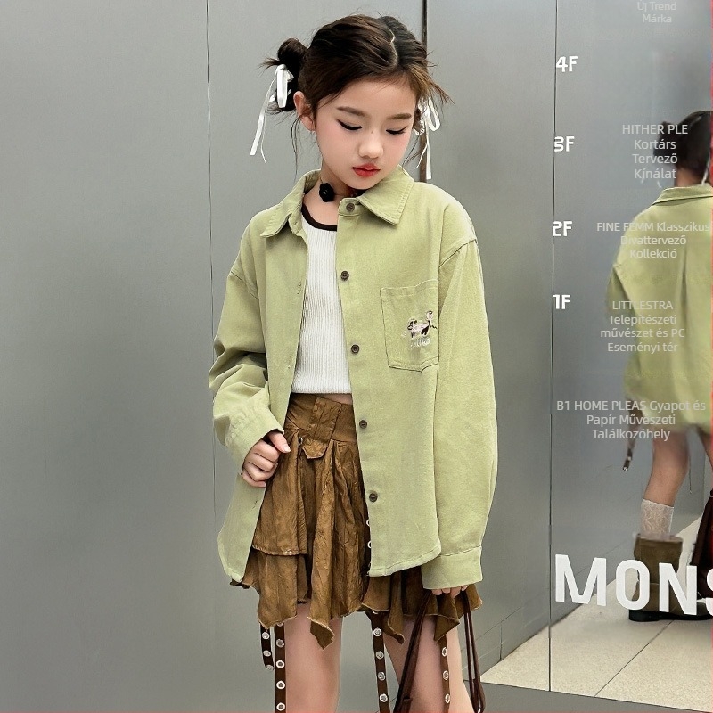 Lányok tavaszi felső 2025, sportos stílus, pamut 80% anyag, hosszú ujjú, kutyus hímzés