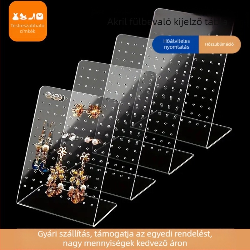 Akril ékszerállvány, L-alakú, egyszintes, forró hajlítású kivitel