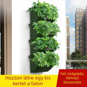 Falra szerelhető virágtartó, újrahasznosított műanyagból; lélegző, korrózióálló és strapabíró; injektálással formázott