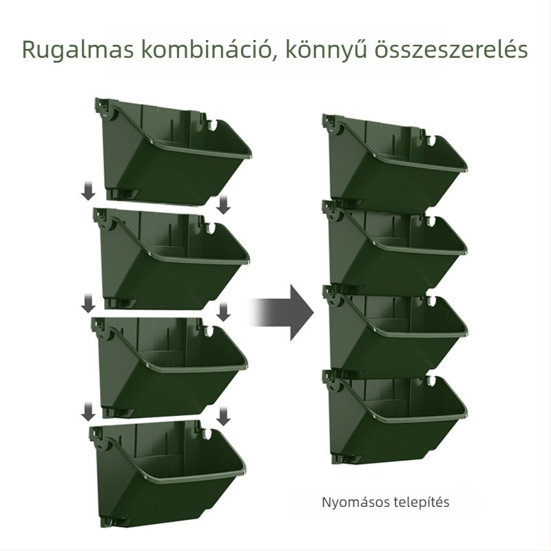 Falra szerelhető virágtartó, újrahasznosított műanyagból; lélegző, korrózióálló és strapabíró; injektálással formázott