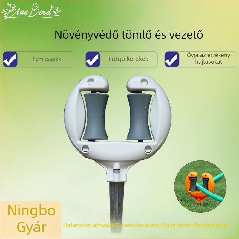 BLUEBIRD kerti tömlővezető forgó görgővel, ABS és vasból készült konstrukció, otthoni kertészkedéshez és közterületek zöldterületeihez