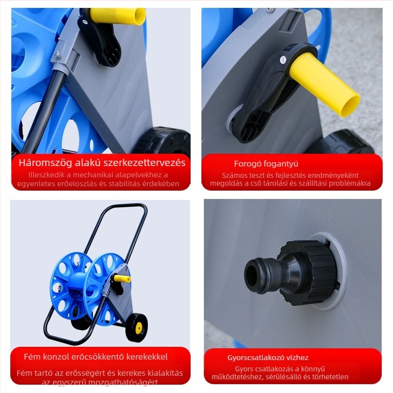 Vízcső tároló mobil kocsi tekerővel – Rui Huixiang Márka, vízcső tárolására, kompatibil autómosó magasnyomású tömlővel