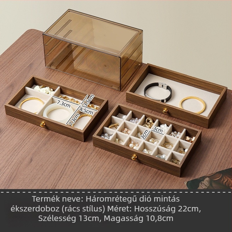 Asztali ékszerdoboz, új kínai stílusban, műanyagból, csíkos mintázat, kemény felépítés