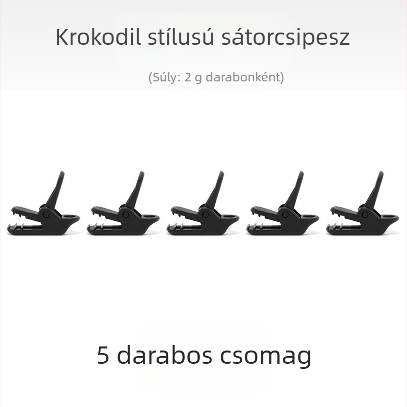 Kemping sátorhoz való krokodilklipsz, nyomógombos csúszásvédő, szélálló, húzóponti horog