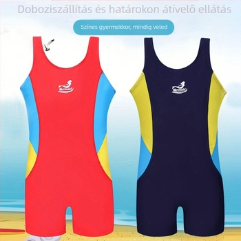 Gyerekeknek szóló egyrészes fürdőruha, ujjatlan, 85% poliészter és 15% spandex béléssel, konzervatív mintázat