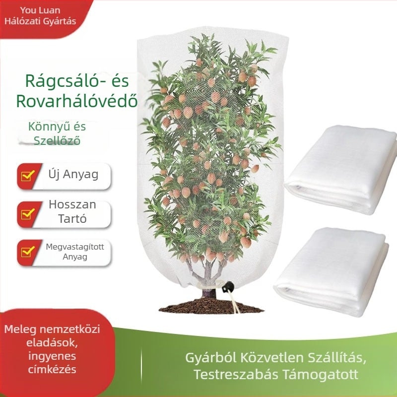 Rovarmentes kerti háló zsinórral és cipzárral növényekhez és gyümölcsfákhoz, madár- és szúnyogvédelmet nyújt — Anyag: polietilén; Drót átmérője: 15; Élettartam: 3–5 év; Márka: You luan