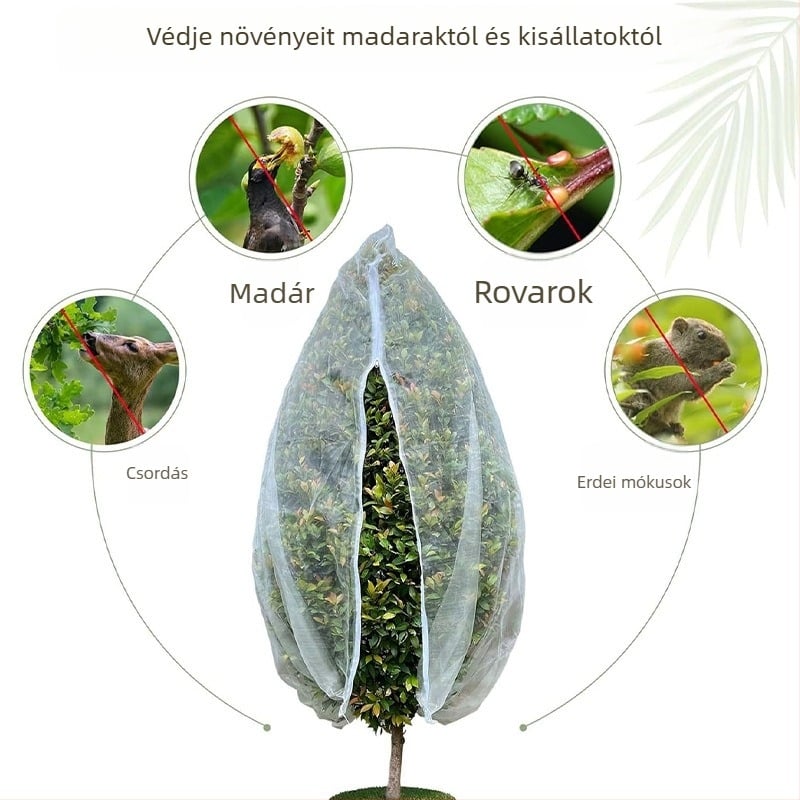 Rovarmentes kerti háló zsinórral és cipzárral növényekhez és gyümölcsfákhoz, madár- és szúnyogvédelmet nyújt — Anyag: polietilén; Drót átmérője: 15; Élettartam: 3–5 év; Márka: You luan