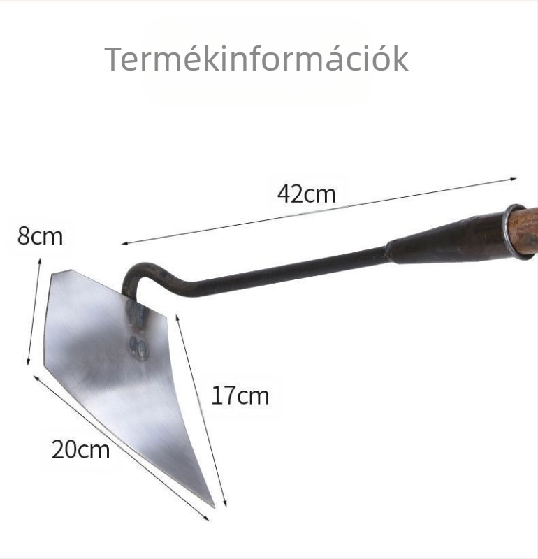 Megvastagított mangánacél háromszög kapa, talaj lazítására és árkolásra, hegyes fejjel.