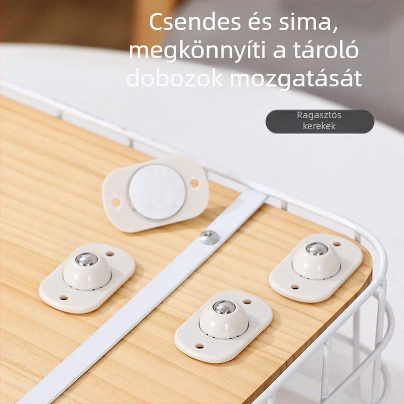 Öntapadós univerzális görgőkészlet (4 db) tároló dobozokhoz és mozgatható keretrendszerekhez — ABS + 304 rozsdamentes acél, kreatív dizájn