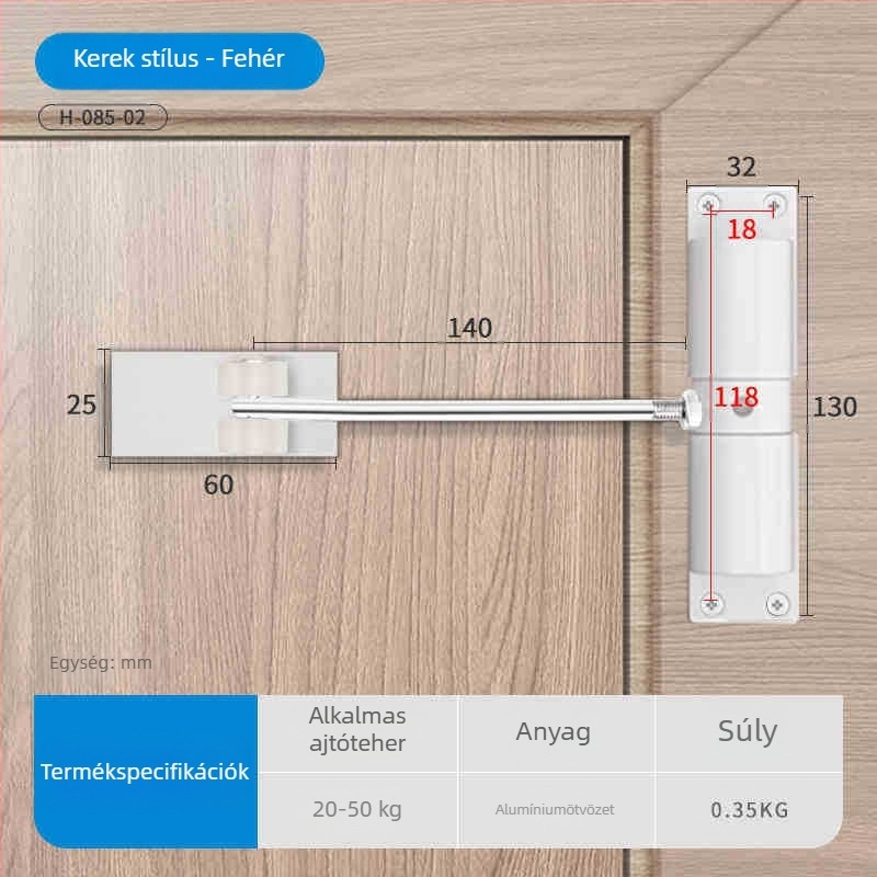 Kör alakú automata ajtócsukó, csendes záródás, visszacsukódó mechanizmus és ütközésvédő párna