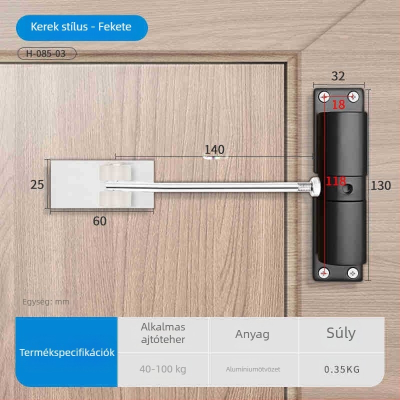 Kör alakú automata ajtócsukó, csendes záródás, visszacsukódó mechanizmus és ütközésvédő párna