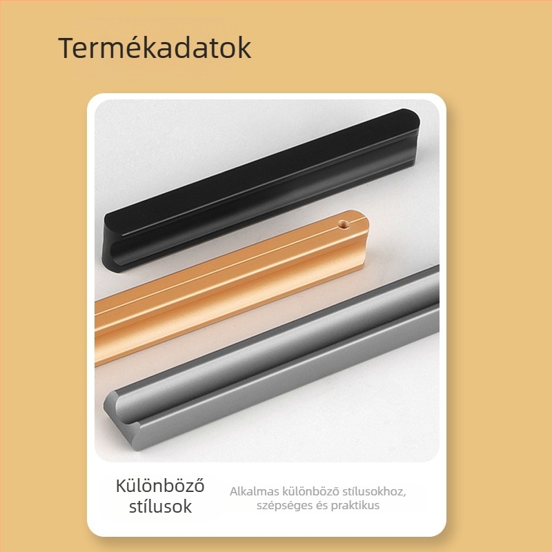 Jingkang Hardware Alumíniumötvözetből készült hosszított szekrényajtó-fogantyú, ruhásszekrényekhez, modell 0001