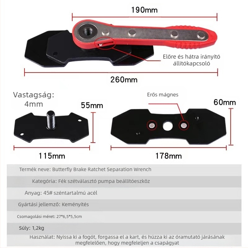 Féknynyereg állító eszköz fogaskerék-mechanizmussal, dugat piston elválasztó és féknyereg visszaállító eszköz; acél, tömeg 1,2