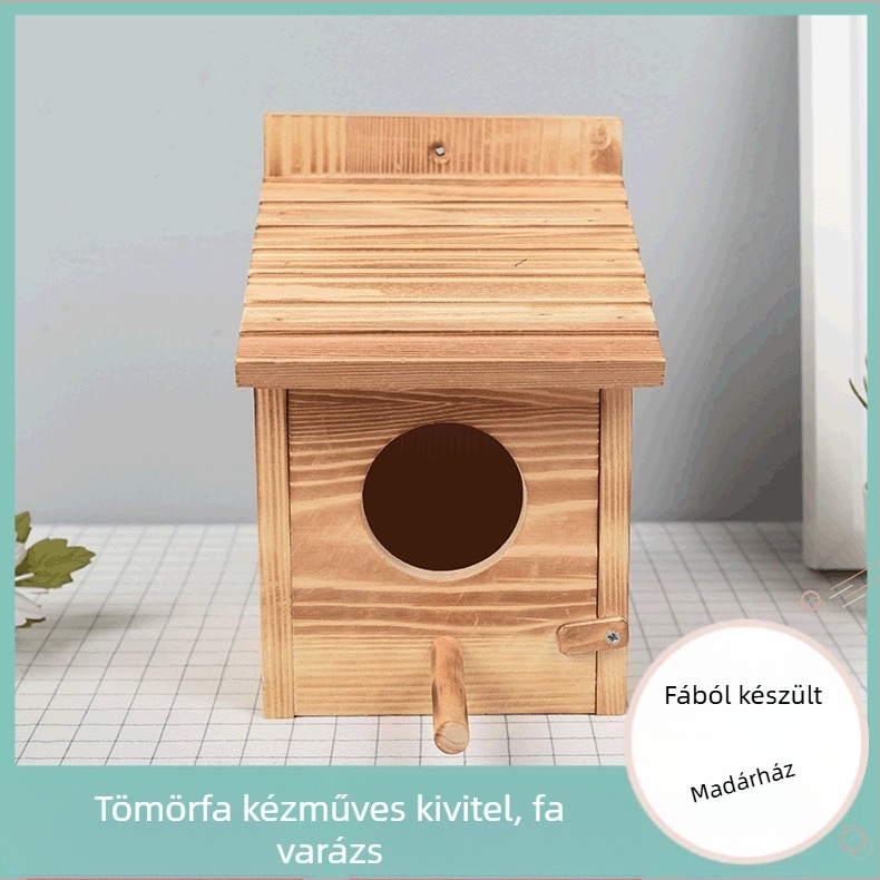 Tömör fenyőfa papagájtenyésztő doboz — madárfészek beltéri és kültéri használatra, modern minimalista stílus, testre szabható dekoratív minta