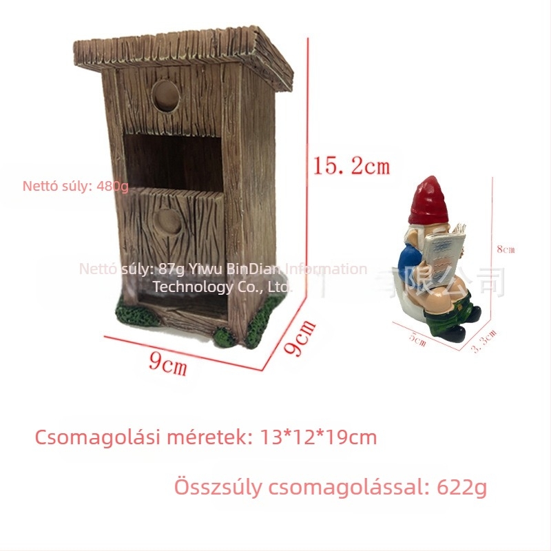 Halloween műgyanta dekoráció: vécés múmia – törpe, újságot olvas, modern minimalista stílus, Bindian