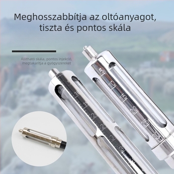 Állatorvosi rozsdamentes acél hosszú kartú folyamatos injektor, állítható vakcinázó injektor disznók, szarvasmarhák és juhok számára — alkalmas állattenyésztésre és akvakultúrára; normál hőmérsékletű működés; minőségbiztosítás