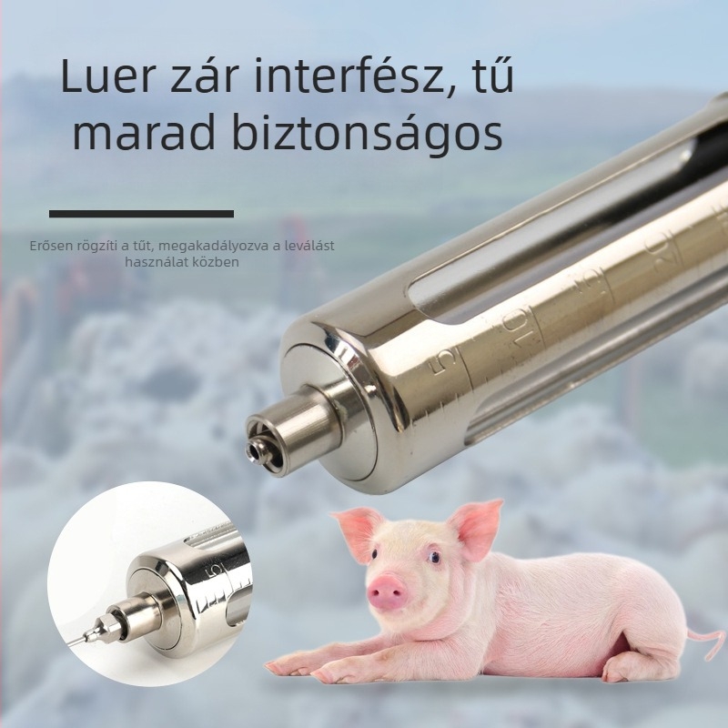 Állatorvosi rozsdamentes acél hosszú kartú folyamatos injektor, állítható vakcinázó injektor disznók, szarvasmarhák és juhok számára — alkalmas állattenyésztésre és akvakultúrára; normál hőmérsékletű működés; minőségbiztosítás
