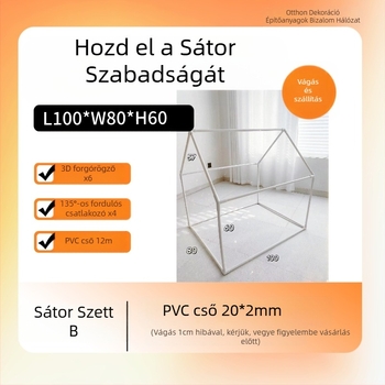 PVC sátor DIY játszóház műanyag vázzal és 20 PVC cső kiegészítővel