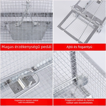 Rágcsálókat befogó ketrecben lévő egércsapda, magas érzékenységű pedálindító, szilárd mechanizmus, közepes modell