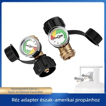 POL gázpalack adapter réz anyagú, manométerrel, QCC1, Propán, 2 darabos készlet