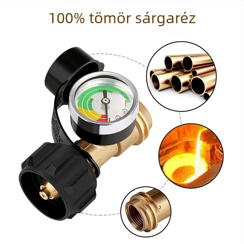 POL gázpalack adapter réz anyagú, manométerrel, QCC1, Propán, 2 darabos készlet