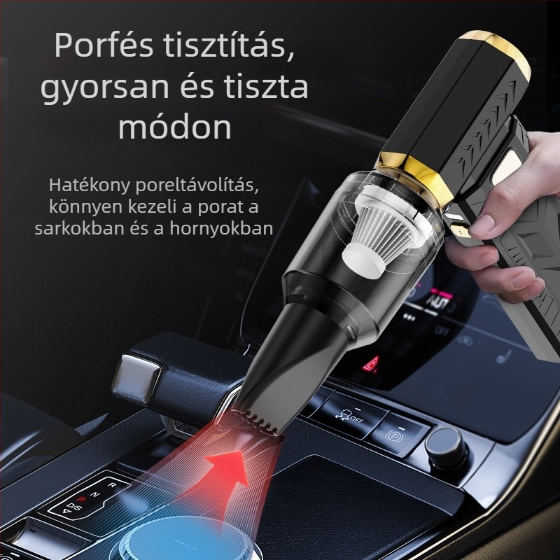 Kézi porszívó beépített akkumulátorral (4000–6000mAh), brushless motor, 10W, 6 fokozatú fúvás-szívás, éjszakai fény.