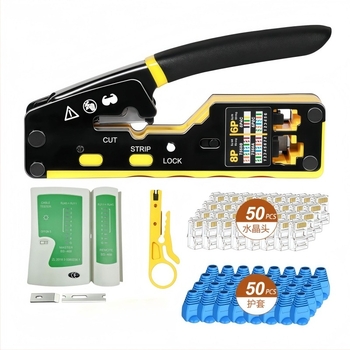 RJ45 Crimpelő készlet Cat5e/6/7 farokklippel, magas széntartalmú acélból, könnyen használható