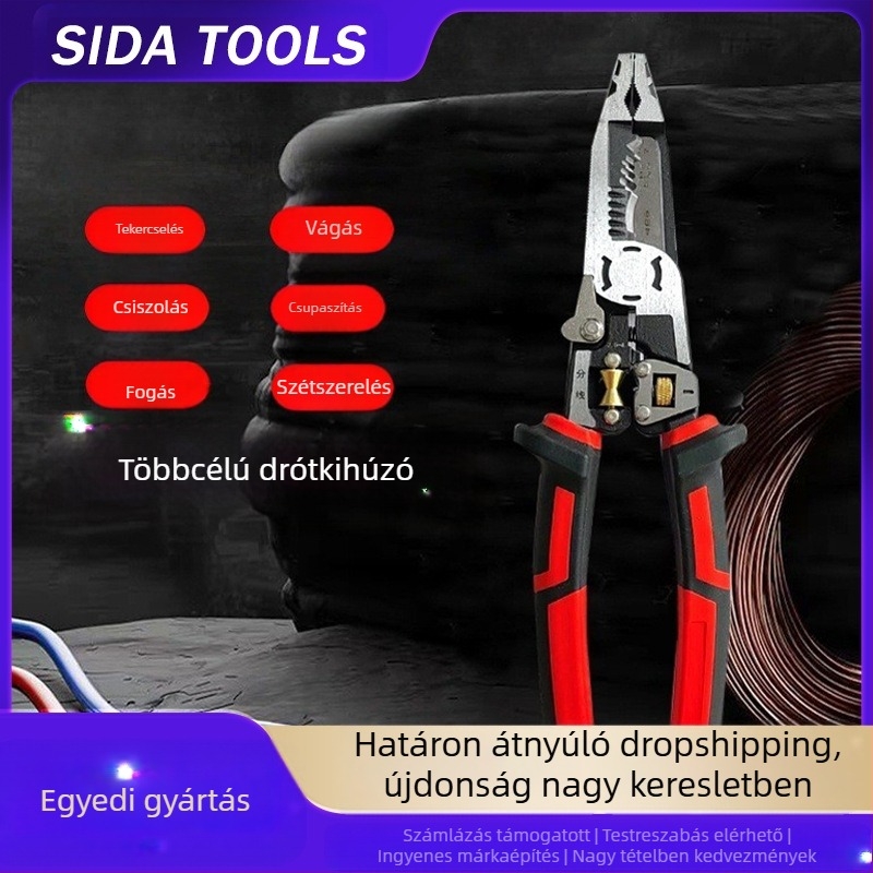 Star Tíz az egyben multifunkcionális vezeték-szigetelő fogó, otthoni villanyszerelőknek, hegyes szájú, erőfeszítés-megtakarító, Cr-Mo acél (CR-V)