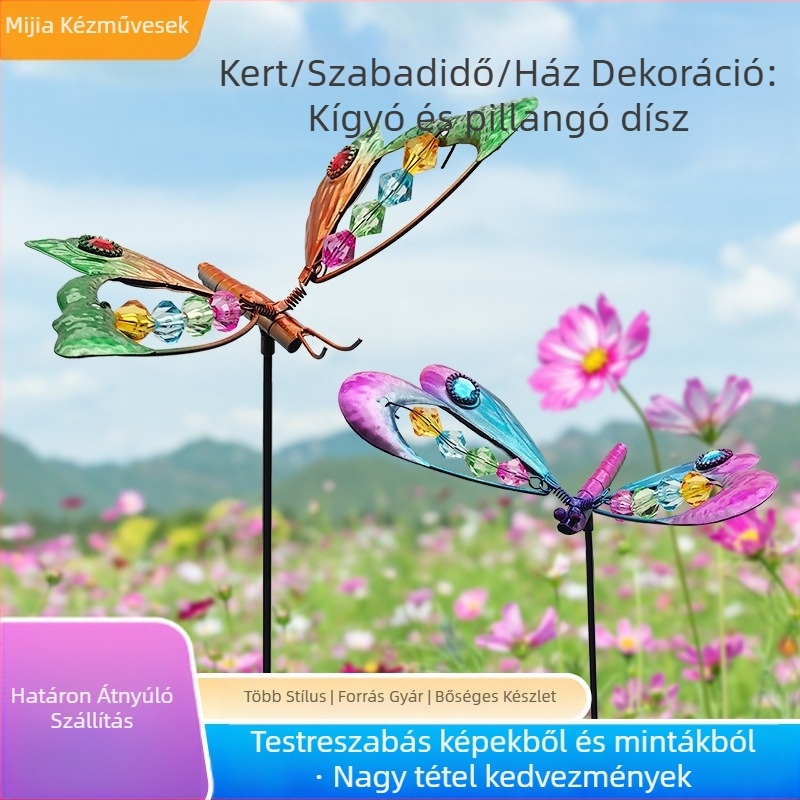 Fémből készült kerti dísz dragonfly és butterfly motívumokkal, pásztorális stílus, vasból, Mijia crafts; alkalmas kertre, udvarra, parkra, irodára és vendéglátóhelyekre. (Anyag: Vas; Márka: Mijia crafts; Kategória: Állatok; Stílus: Pásztorális)