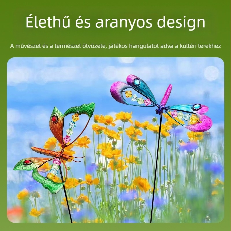 Fémből készült kerti dísz dragonfly és butterfly motívumokkal, pásztorális stílus, vasból, Mijia crafts; alkalmas kertre, udvarra, parkra, irodára és vendéglátóhelyekre. (Anyag: Vas; Márka: Mijia crafts; Kategória: Állatok; Stílus: Pásztorális)
