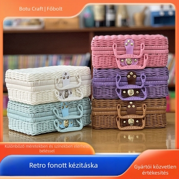 Tároló doboz, kézzel készített imitált rattanból, klasszikus kínai stílus (kapacitás 110 L, modell snx005)