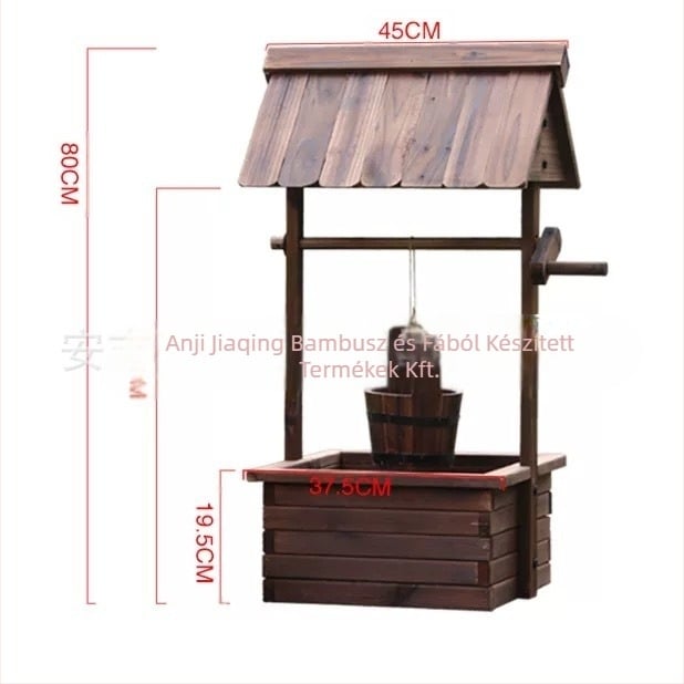 Kültéri használatra szánt fa virágtartó, padlón álló, korrózióálló és tartós, kézzel készített.