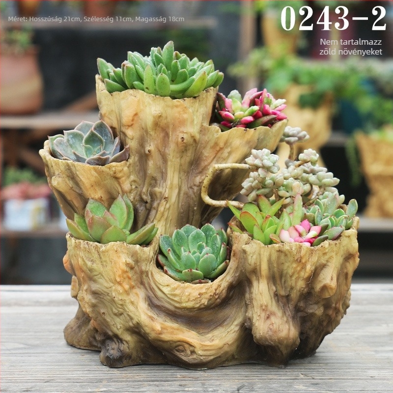 Gyanta virágcserép, fa imitációs stílus, asztalra vagy padlóra, fugázás