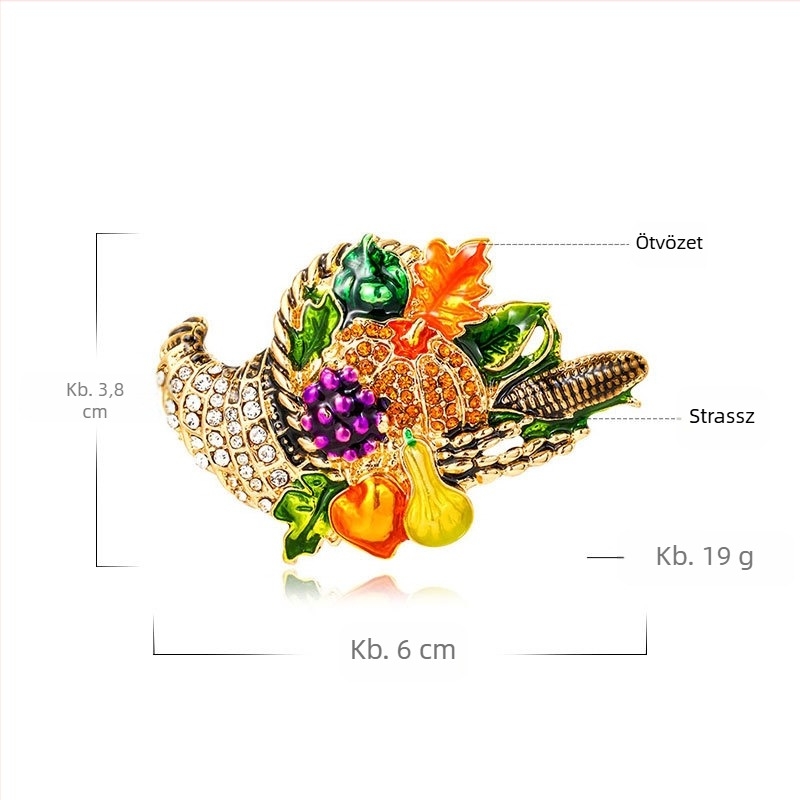 Brooch gyümölcs-tök motívummal, koreai stílusú, ötvözet, csepegtetős olajfelület, dekoratív ajándék