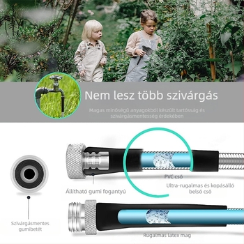 Fém kerti tömlő LET-0008, ötvözet anyag, max. nyomás 1,5 MPa, permetezési távolság 10 m, fém fej