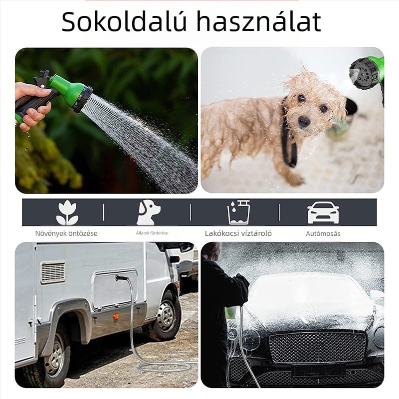 Fém kerti tömlő LET-0008, ötvözet anyag, max. nyomás 1,5 MPa, permetezési távolság 10 m, fém fej