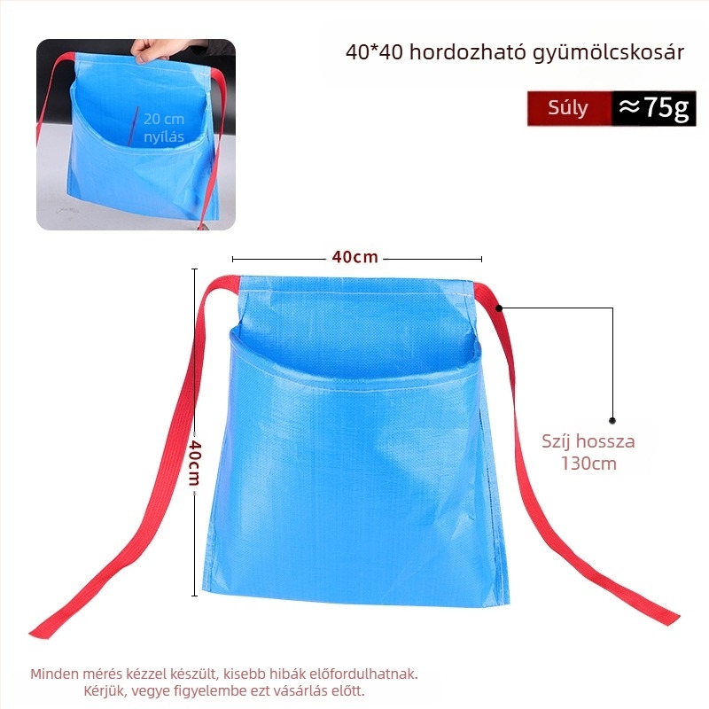 Hordozható mezőgazdasági gyümölcsszedő táska vászonból, vállon átvetős, tartós, kopásálló és vízálló