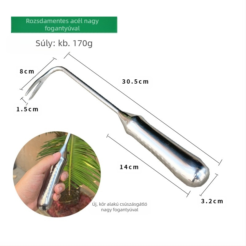 GRANPA Rozsdamentes acél gyomirtó kampó kerti szerszám, 128 g, kertészkedéshez