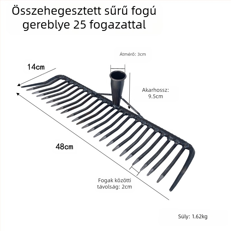 Sűrű fogú vas Gereblye kerti – a talaj fellazítására, hegesztett mezőgazdasági eszköz