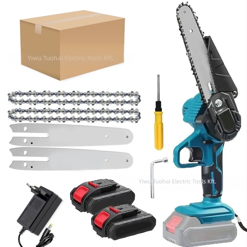 Elektromos láncfűrész, 21V-os tölthető Li-ion akkumulátor, kompakt, kézben tartható a kertben történő metszéshez és könnyű faragáshoz