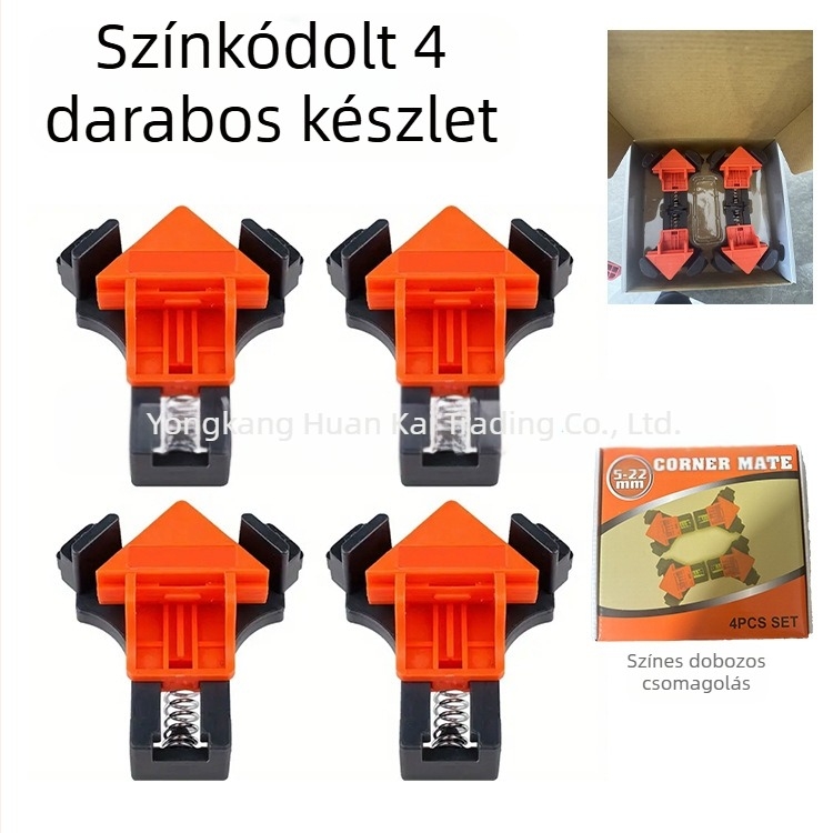 Faipari L-alakú szorító, 90°, állítható rögzítő, ABS/PP anyag