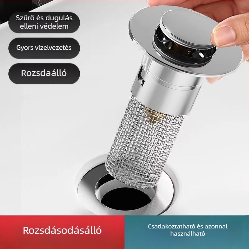 Mosdó- vagy mosogatólefolyódugó, univerzális ugró típus (ABS + rozsdamentes acél, rézmag)