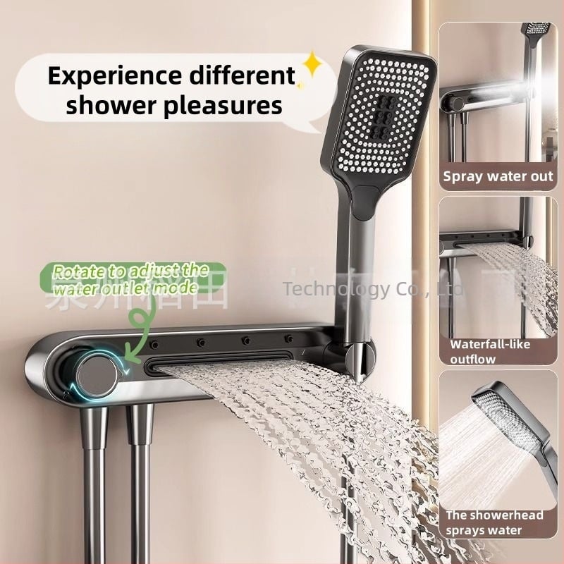 Kézi zuhanykészlet tartóval | funkciók: derék szórás, masszázs, eső, buborék, szépség | Anyag: műanyag; Stílus: modern; Szerelés: falra, fúrás nélkül