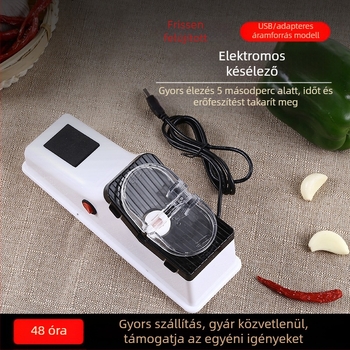 Kompakt elektromos késélező – gyémánt- és gyanta korong, kettős használat: kések és ollók, 2022-es modell, logóval ellátva, modern dizájn