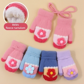 Kötött gyerek kesztyű fleece béléssel, rajzfilm mintával, uniszex, 0-2 évesek