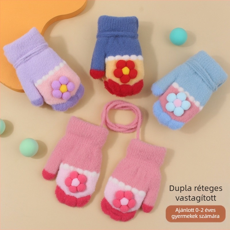 Kötött gyerek kesztyű fleece béléssel, rajzfilm mintával, uniszex, 0-2 évesek