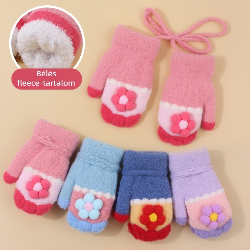 Kötött gyerek kesztyű fleece béléssel, rajzfilm mintával, uniszex, 0-2 évesek