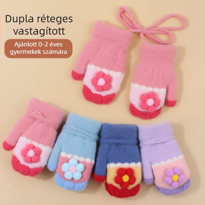 Kötött gyerek kesztyű fleece béléssel, rajzfilm mintával, uniszex, 0-2 évesek