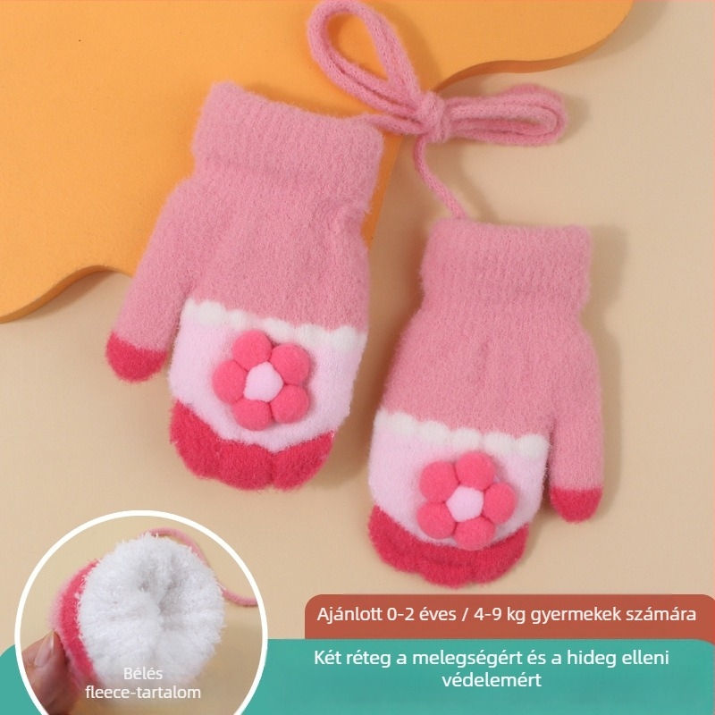 Kötött gyerek kesztyű fleece béléssel, rajzfilm mintával, uniszex, 0-2 évesek