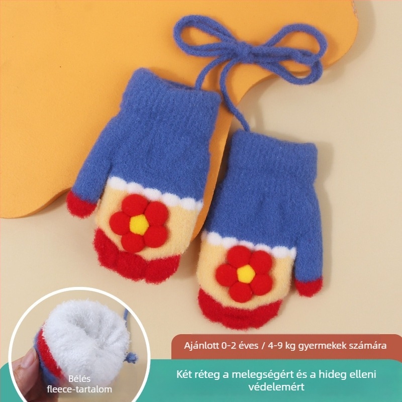 Kötött gyerek kesztyű fleece béléssel, rajzfilm mintával, uniszex, 0-2 évesek
